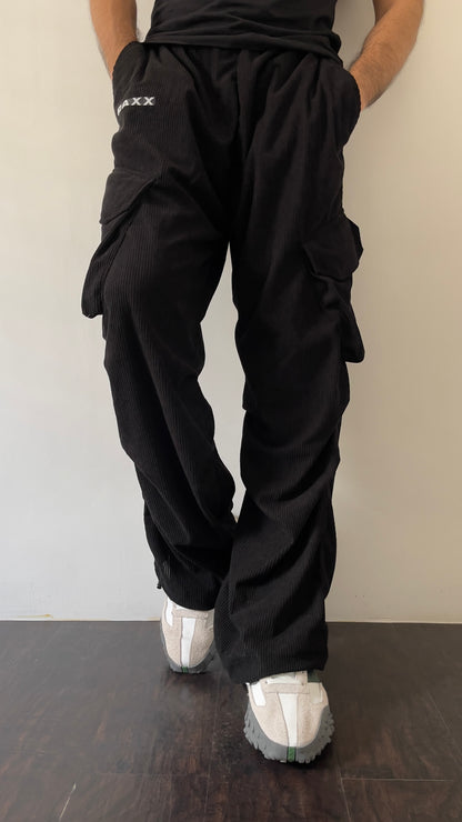 Baggy Corduroy Cargo Pants - Black