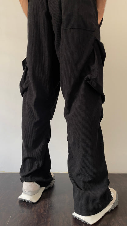 Baggy Corduroy Cargo Pants - Black