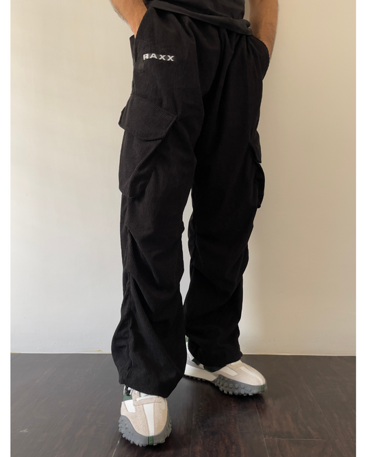 Baggy Corduroy Cargo Pants - Black